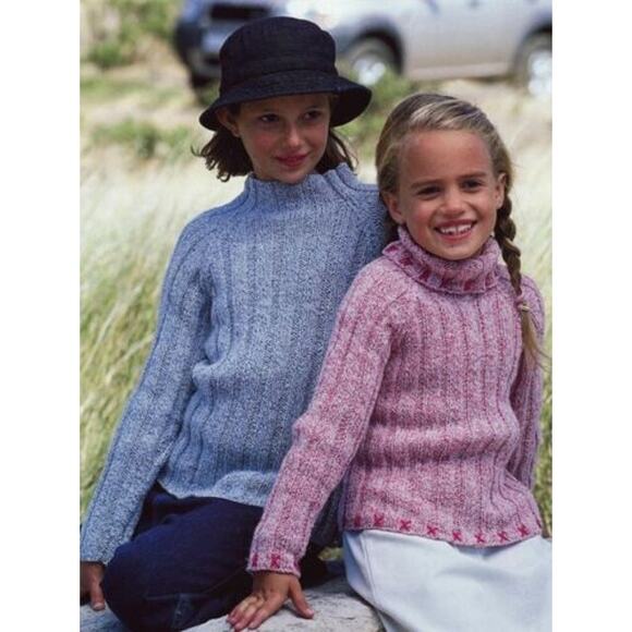 New Sirdar 4258 Denim Child Double Knitting Pullover Mock Neck Sweater Pattern - Picture 2 of 2